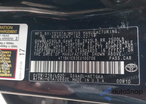 2014 Toyota Avalon Xle from USA, damaged, VIN 4T1BK1EB3EU100706